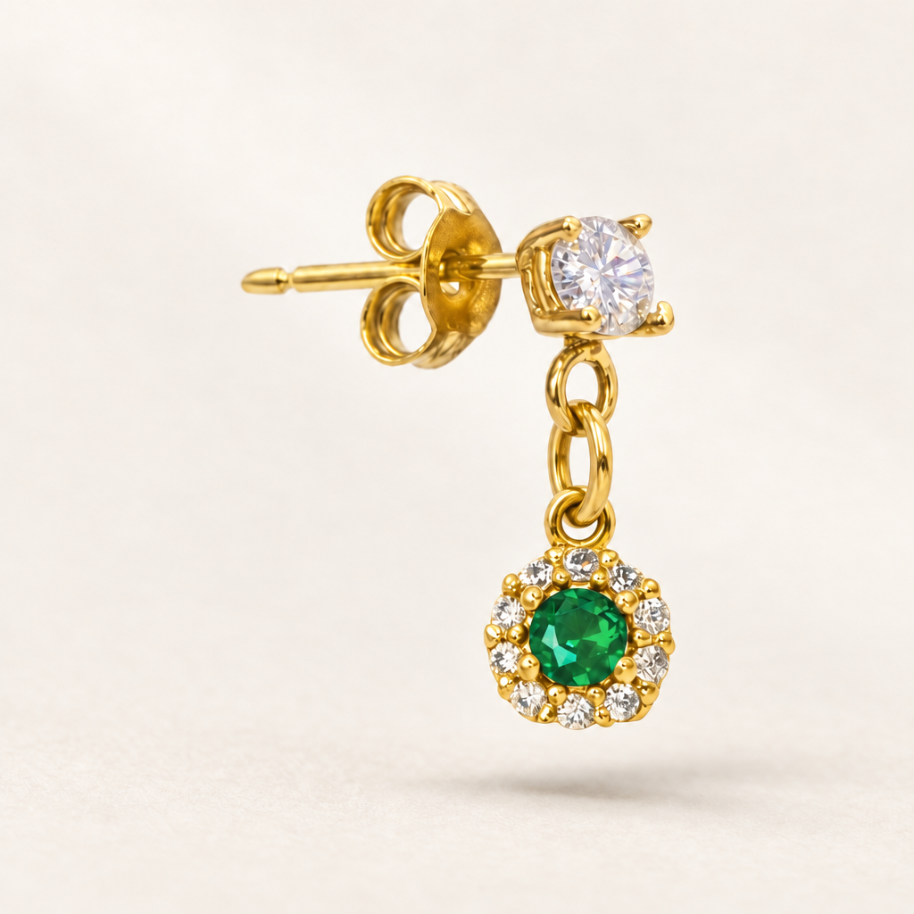 Orecchino Punto Luce con Gemma Verde in Oro Giallo | Facco Gioielli