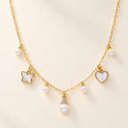 Collana Perla, Farfalla e Cuore in Oro