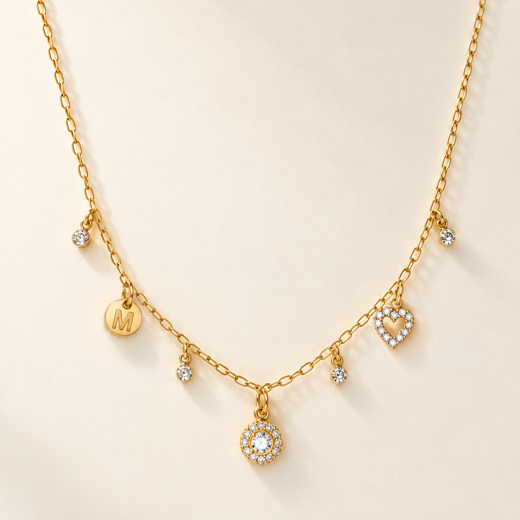 Collana Luce, Lettera M e Cuore in Oro