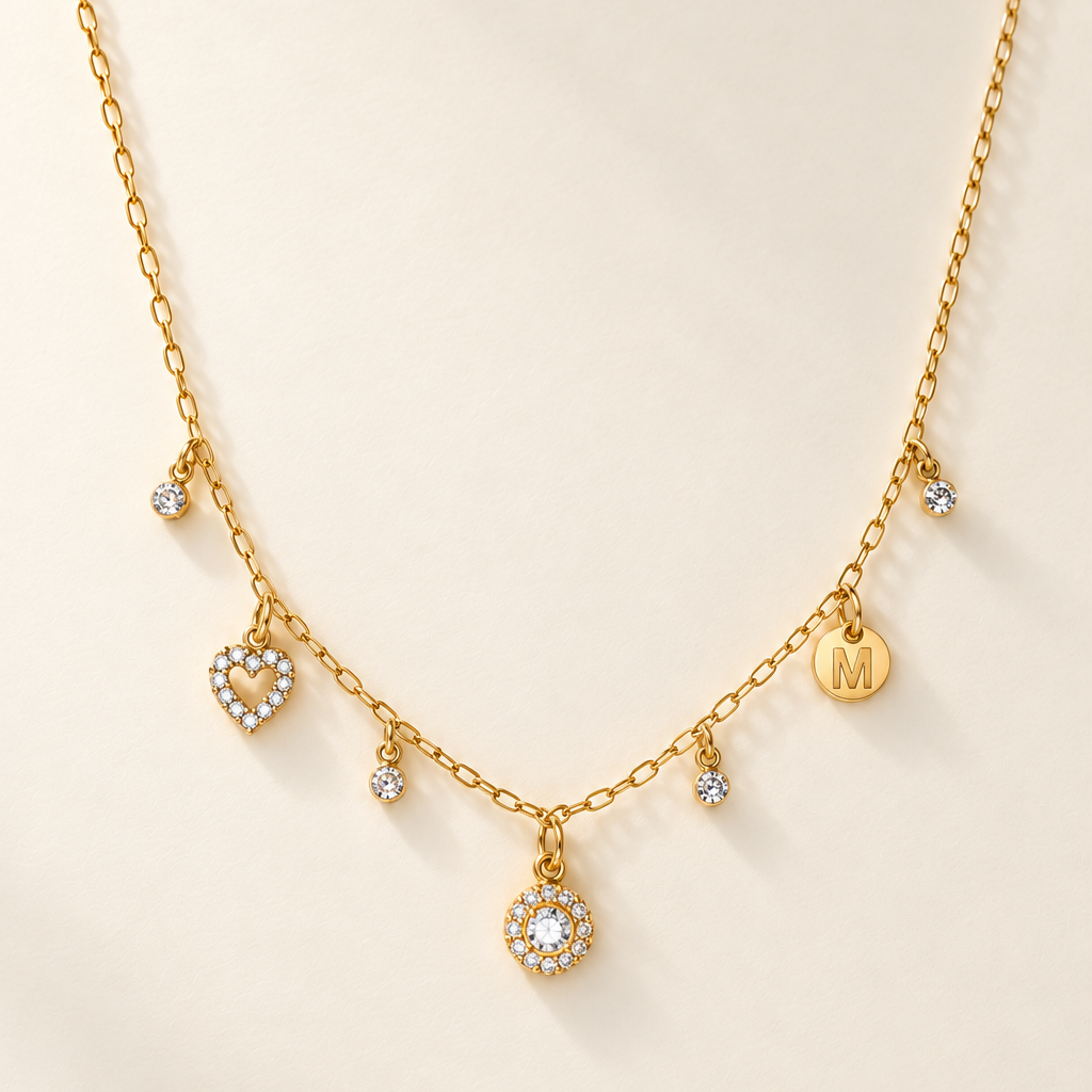 Collana Luce, Lettera M e Cuore in Oro