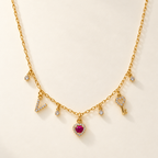 Collar Letra V, Rubí y Llave en Oro