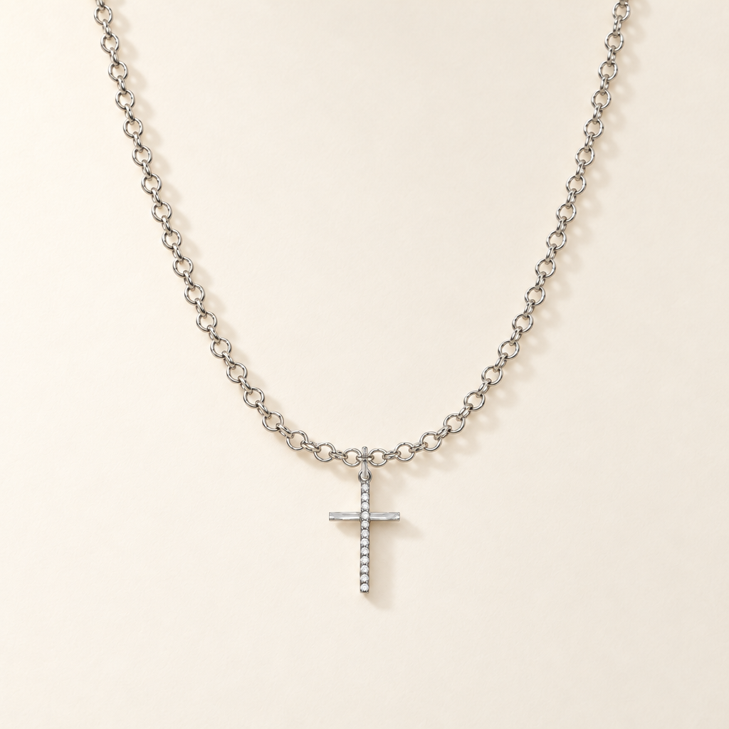 Collana Rolò con Croce in Oro Bianco | Facco Gioielli