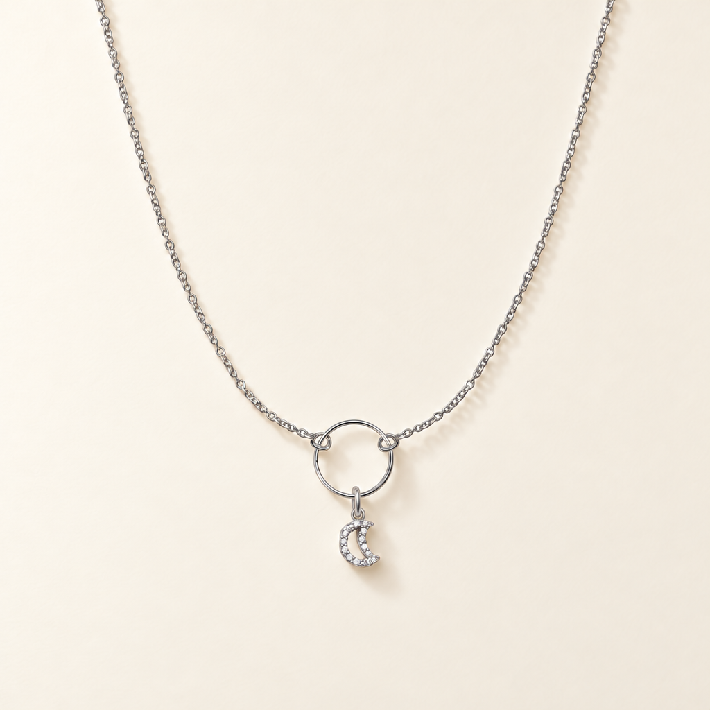 Collana con Ovale e Luna in Oro Bianco | Facco Gioielli