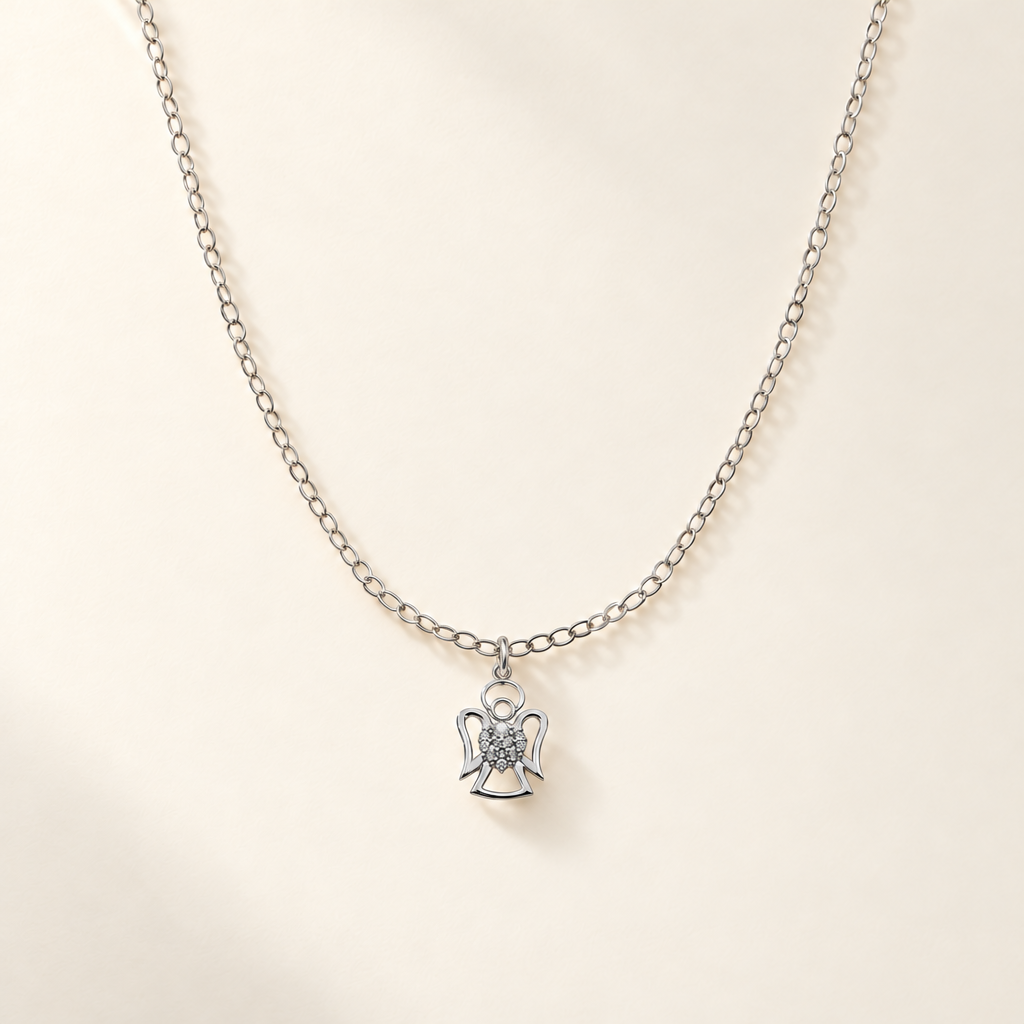 Collana Fancy con Angelo in Oro Bianco | Facco Gioielli