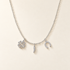 Collana Fancy con Quadrifoglio, Cornetto e Ferro di Cavallo in Oro Bianco | Facco Gioielli