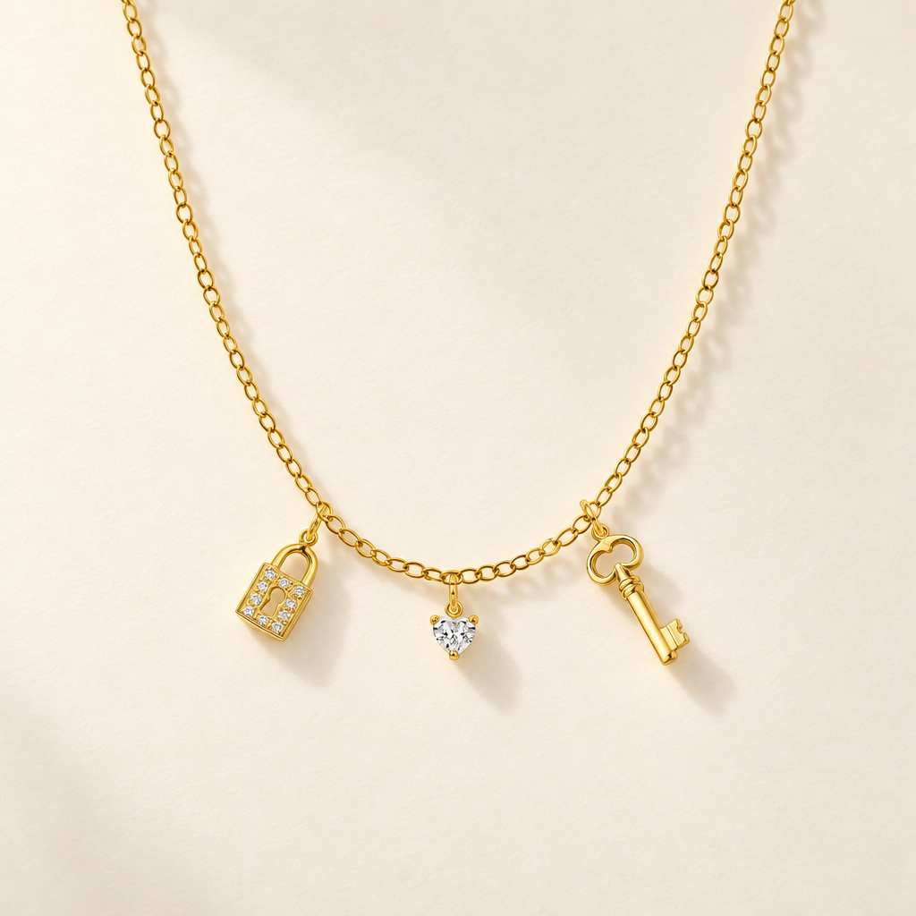Collana Fancy con Lucchetto, Cuore e Chiave in Oro Giallo | Facco Gioielli