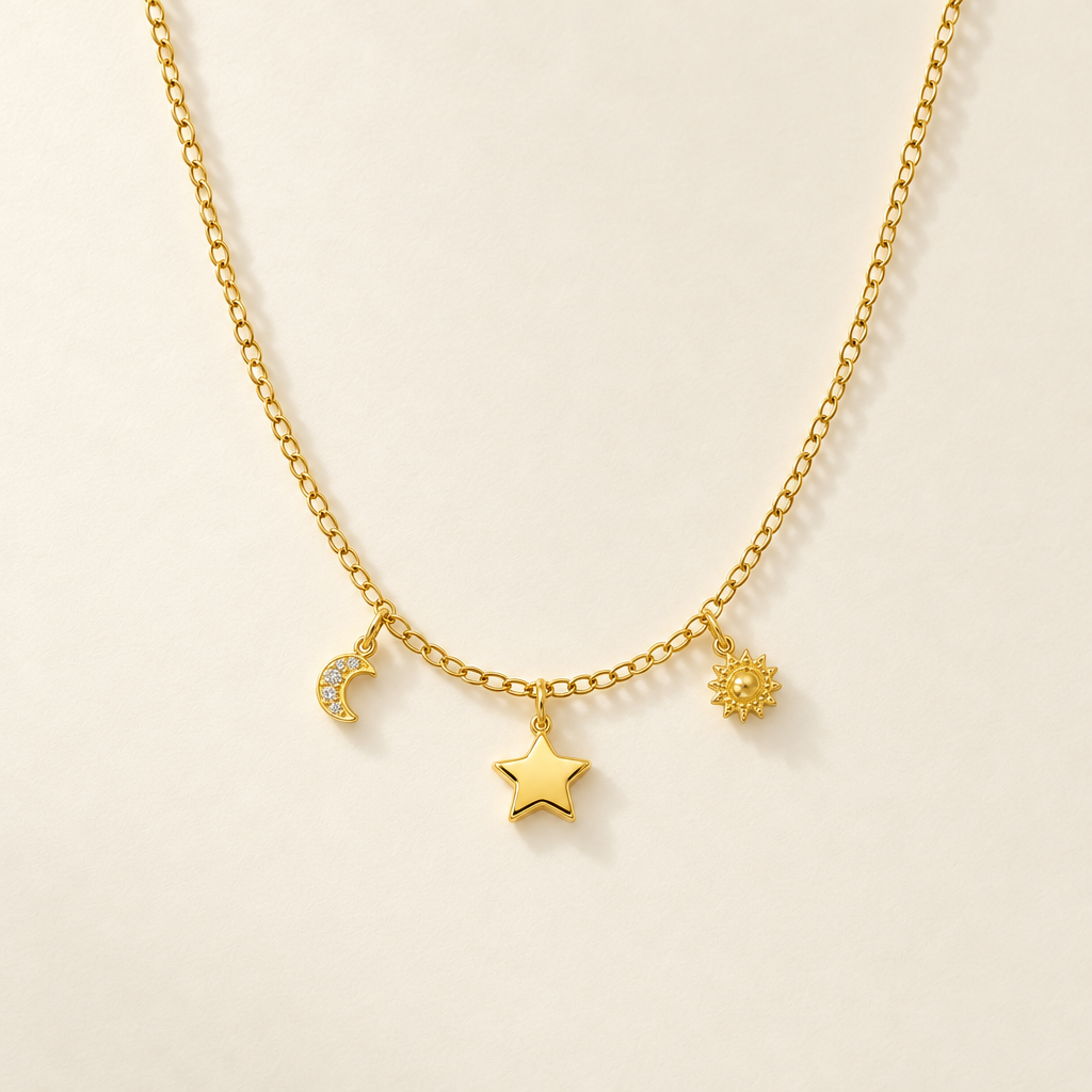 Collana Fancy con Luna, Stella e Sole in Oro Giallo | Facco Gioielli