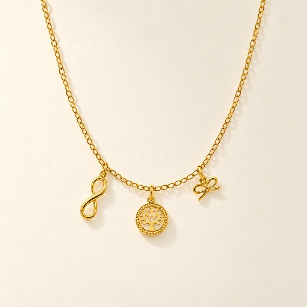Collana Fancy con Infinito, Albero della Vita e Fiocco in Oro Giallo | Facco Gioielli