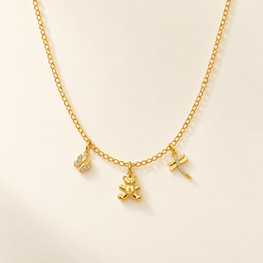 Collana Fancy con Farfalla, Orsetto e Libellula in Oro Giallo | Facco Gioielli