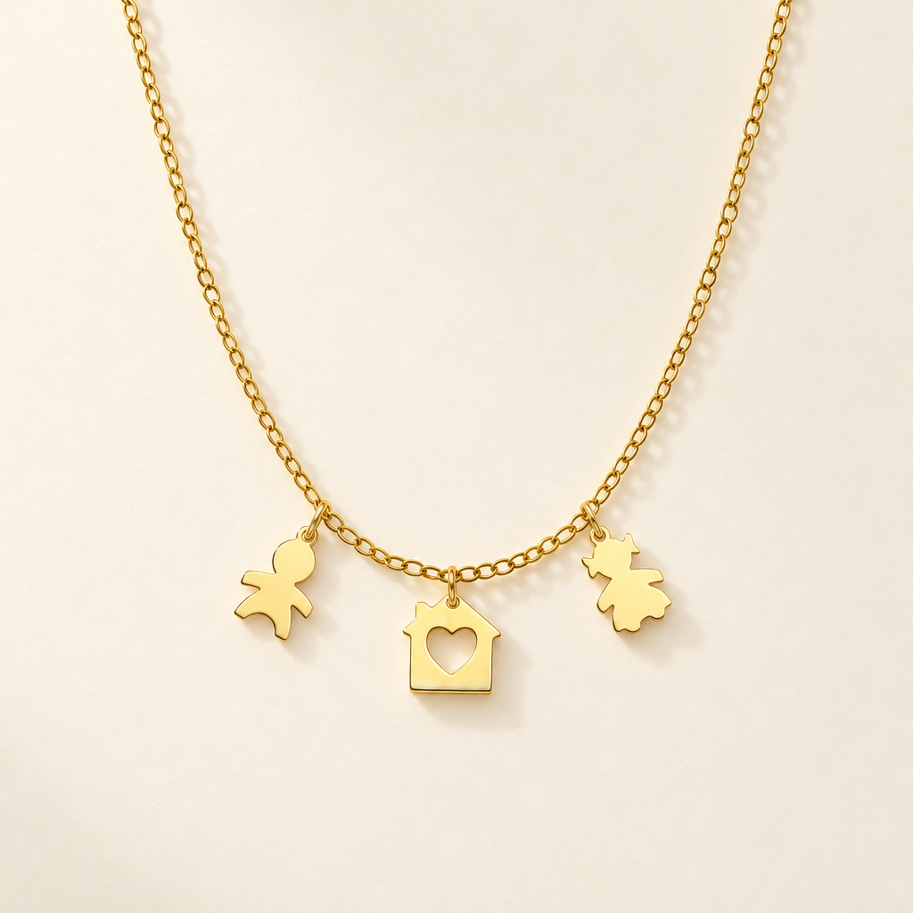 Collana Fancy con Bambino, Casa e Bambina in Oro Giallo | Facco Gioielli