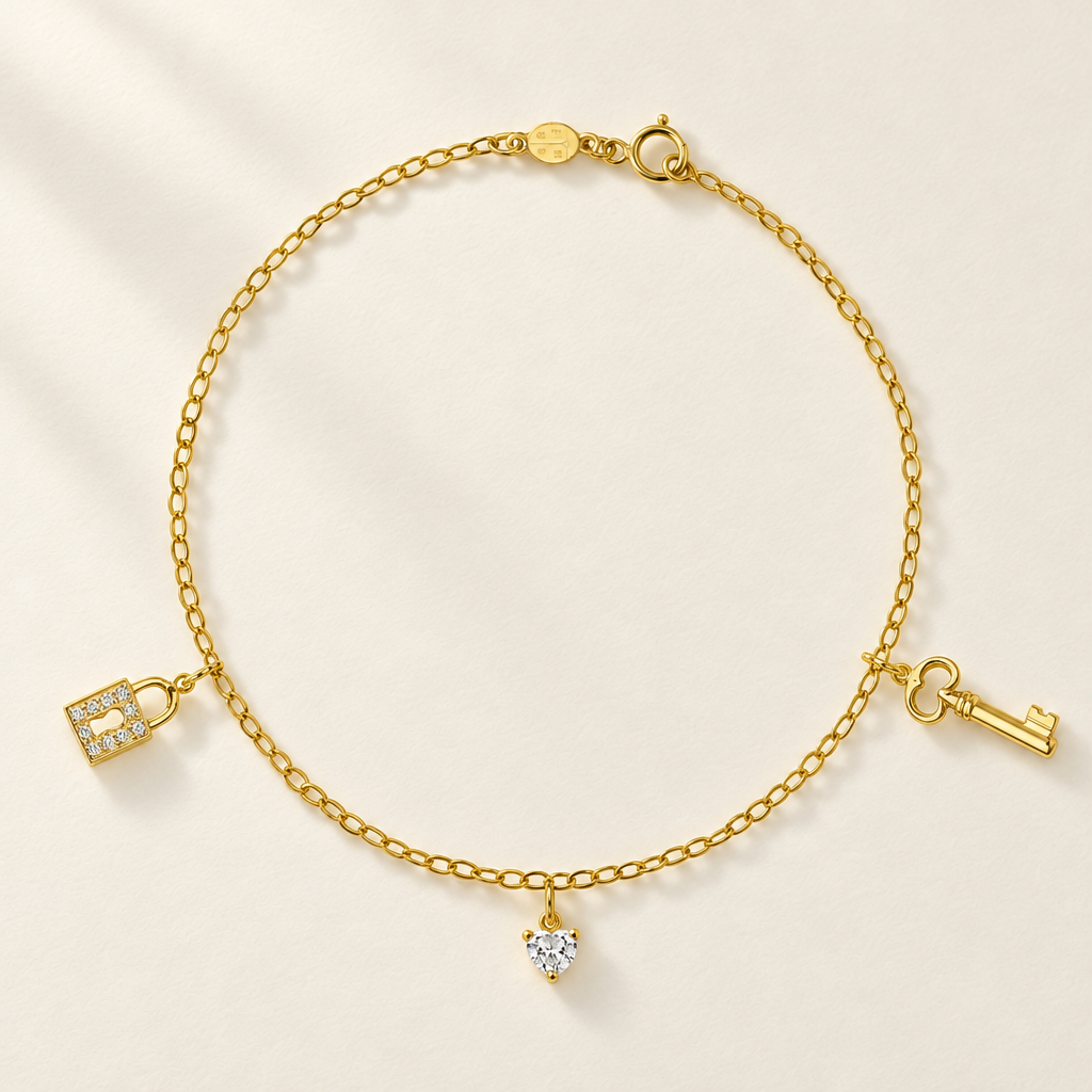 Bracciale Fancy con Lucchetto, Cuore e Chiave in Oro Giallo | Facco Gioielli