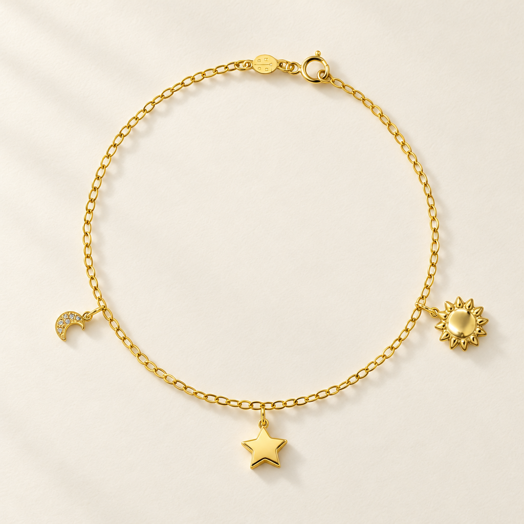 Bracciale Fancy con Luna, Stella e Sole in Oro Giallo | Facco Gioielli