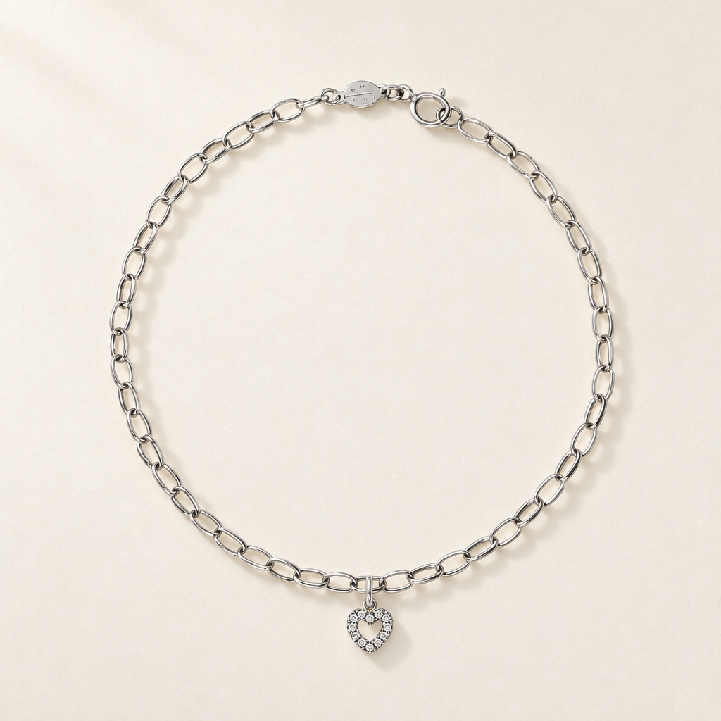 Bracciale Velovale con Cuore in Oro Bianco | Facco Gioielli