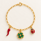 Bracciale Cornetto, Quadrifoglio e Coccinella in Oro - Oro Giallo 9 kt | Facco Gioielli