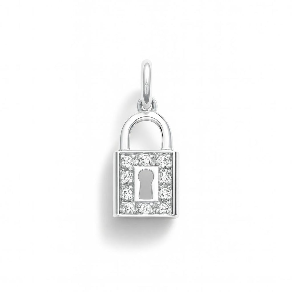 Charm Lucchetto in Oro Bianco e Zirconi