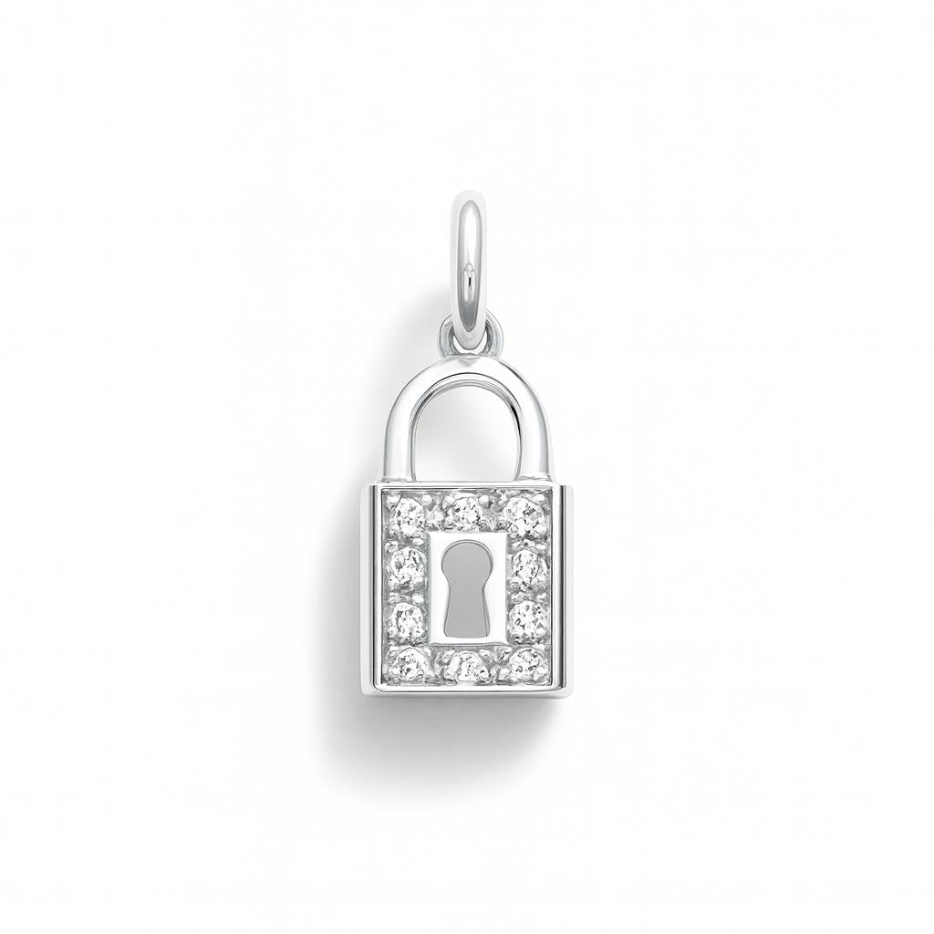 Charm Lucchetto in Oro Bianco e Zirconi