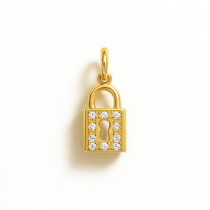 Charm Lucchetto in Oro Giallo e Zirconi