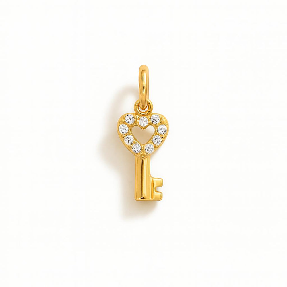 Charm Chiave in Oro Giallo e Zirconi
