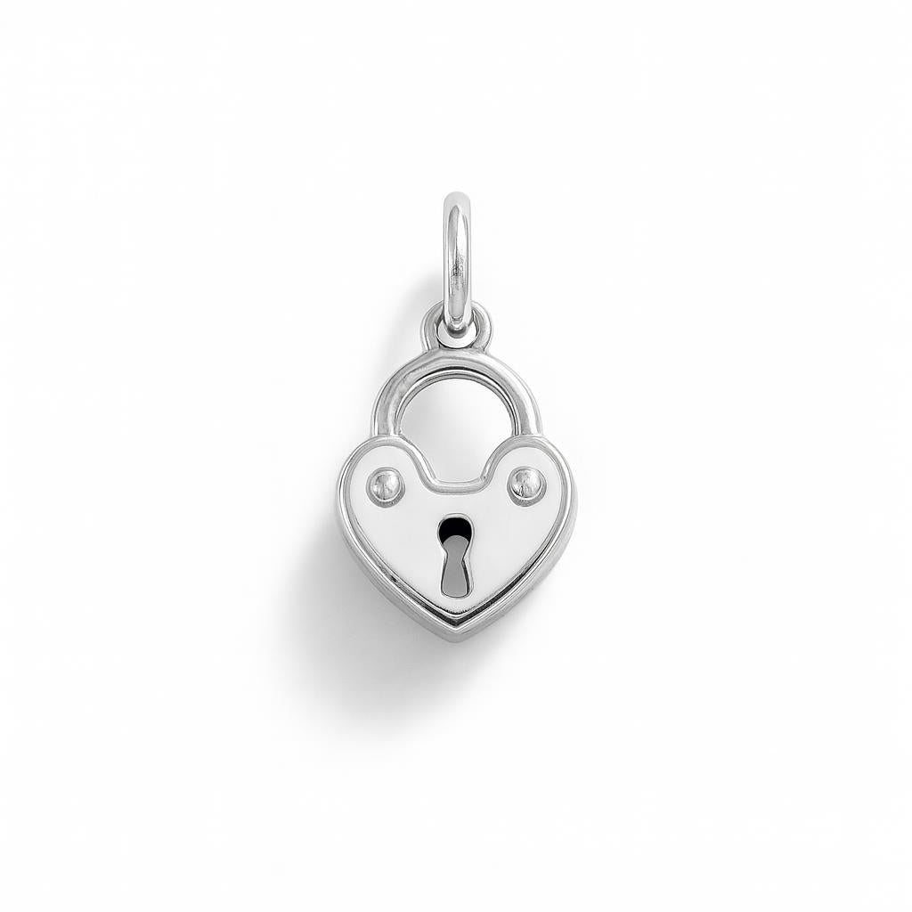 White Gold Padlock Heart Charm