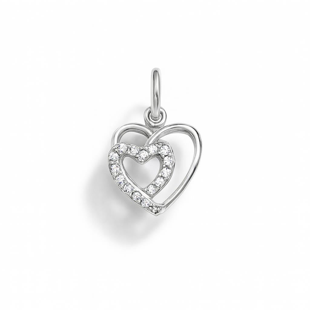 Charm Corazón en Oro Blanco y Circonitas