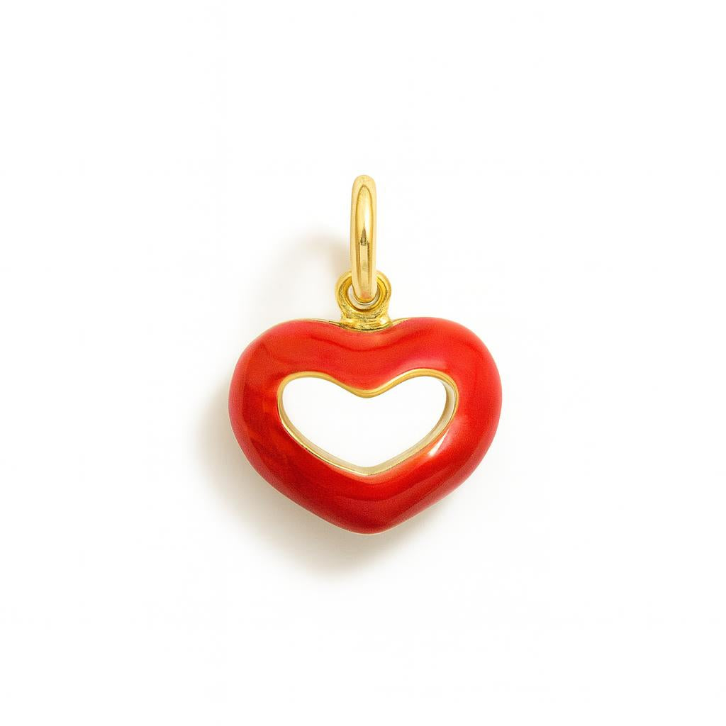 Charm Cuore in Oro Giallo e Smalto Rosso