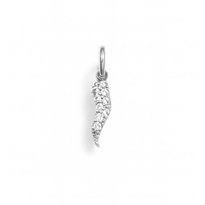 White Gold Italian Lucky Horn Charm with Zirconia