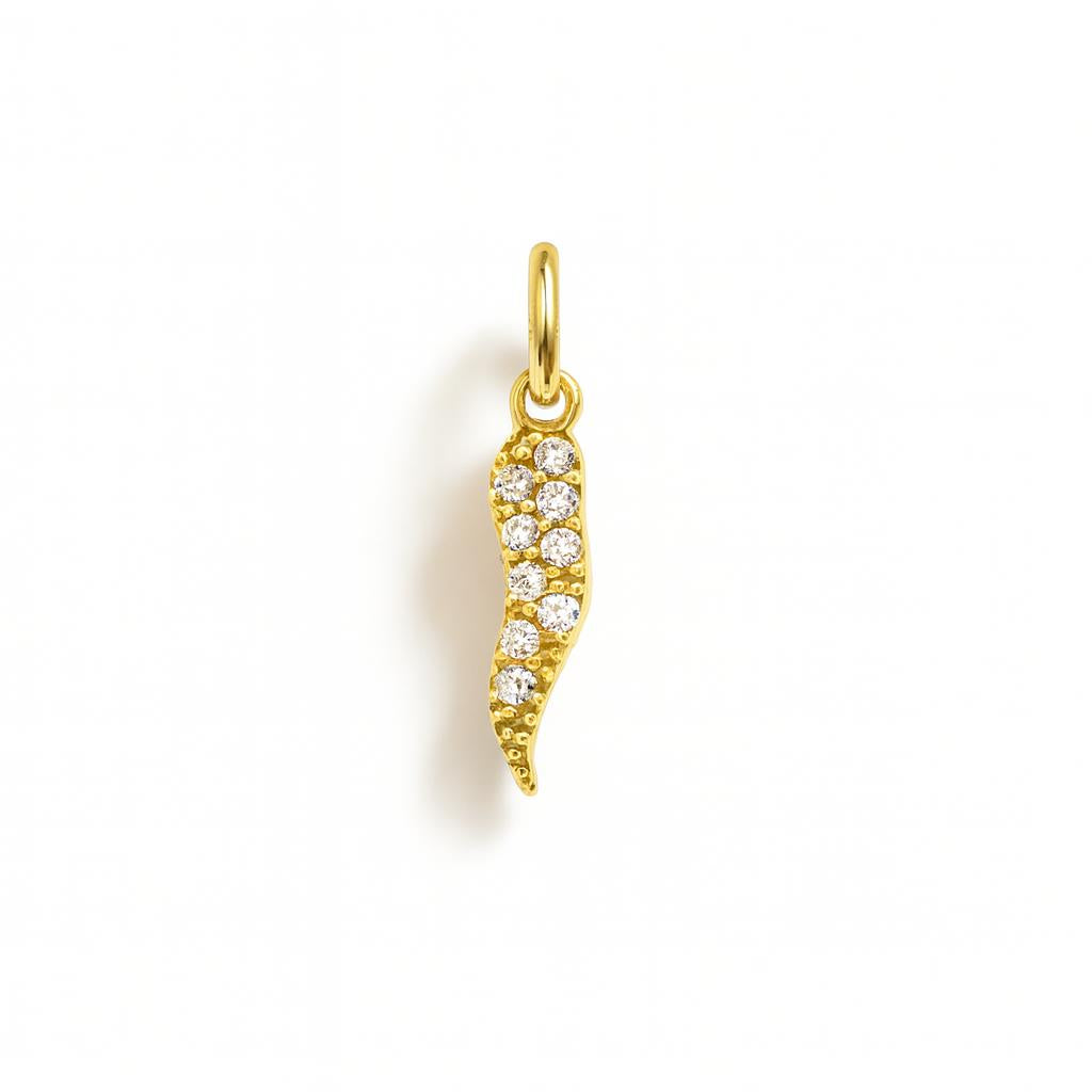 Yellow Gold Italian Lucky Horn Charm with Zirconia