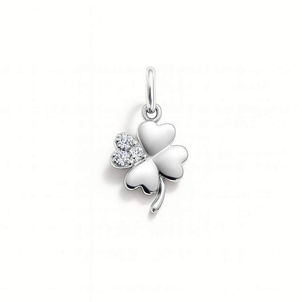 Charm Quadrifoglio in Oro Bianco e Zirconi