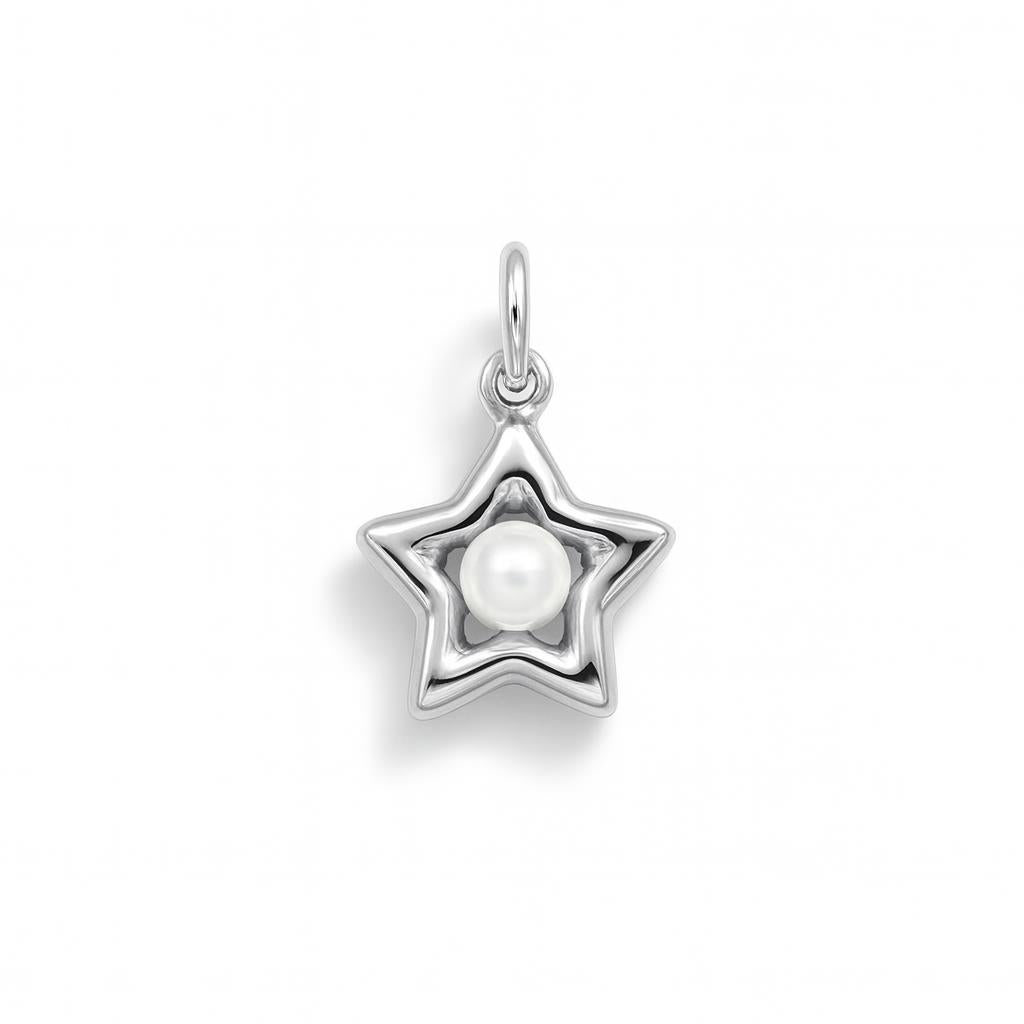 Charm Estrella en Oro Blanco y Perla
