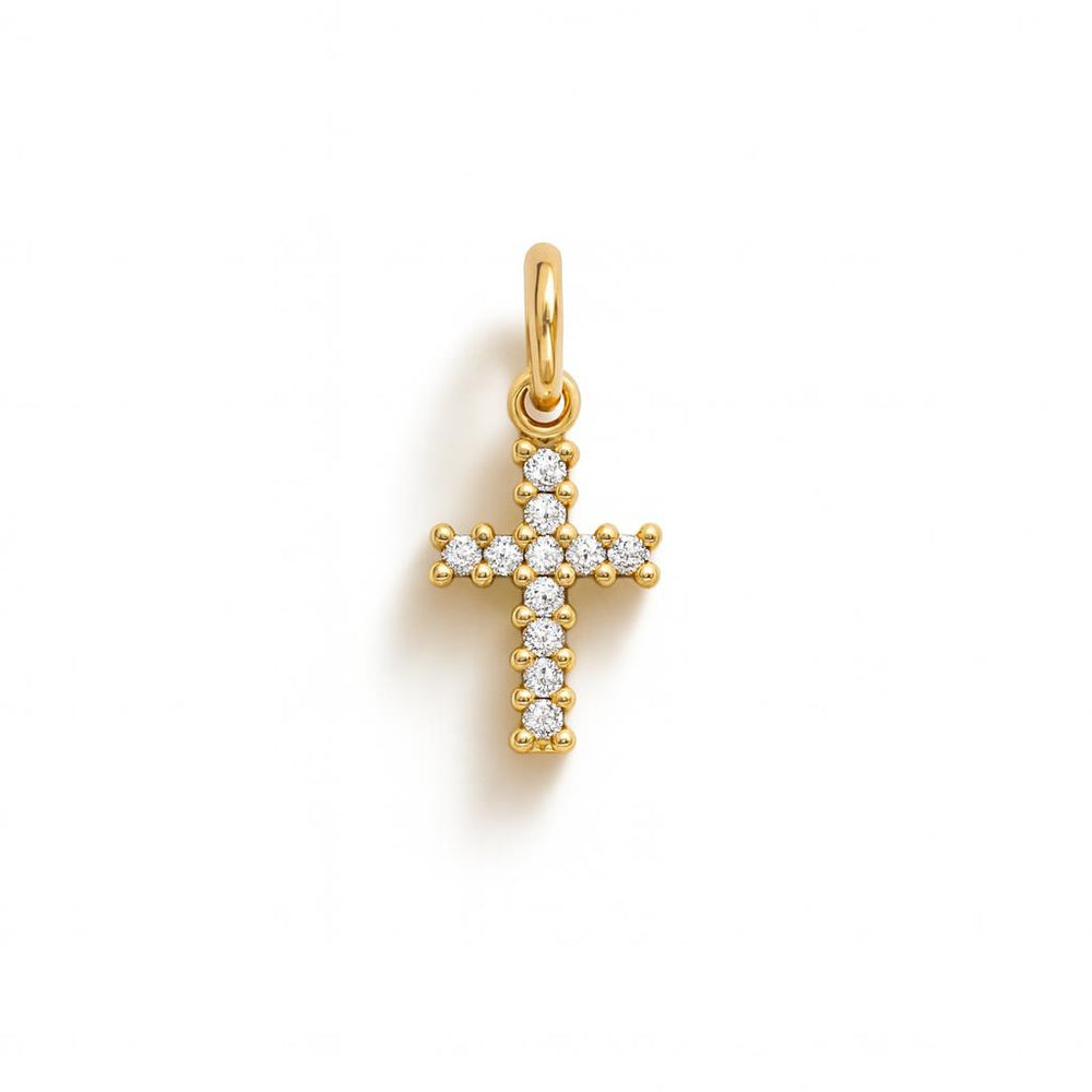 Charm Croce in Oro Giallo e Zirconi