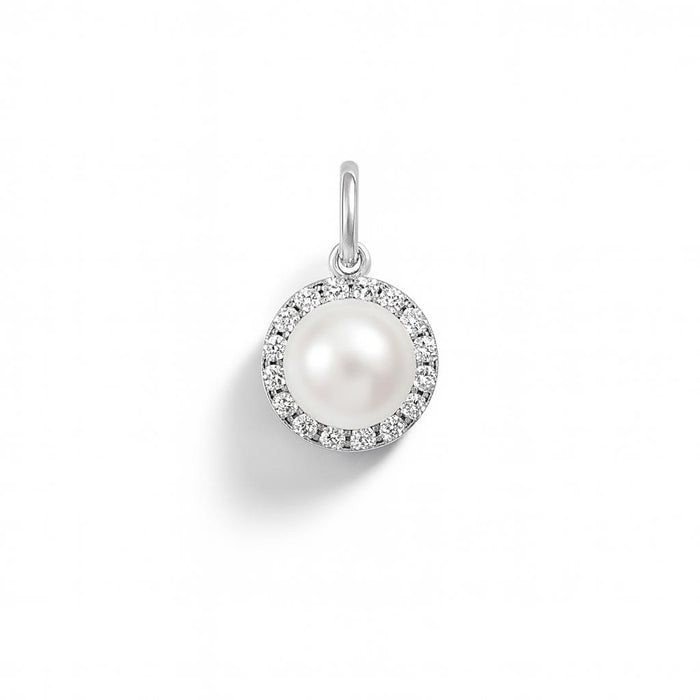 White Gold and Cubic Zirconia Pearl Charm