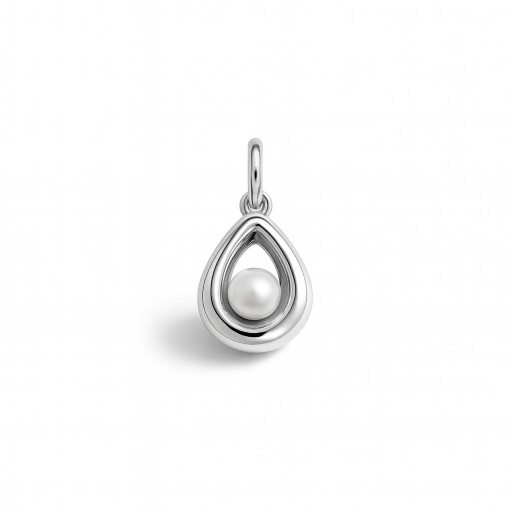 White Gold and Pearl Teardrop Charm