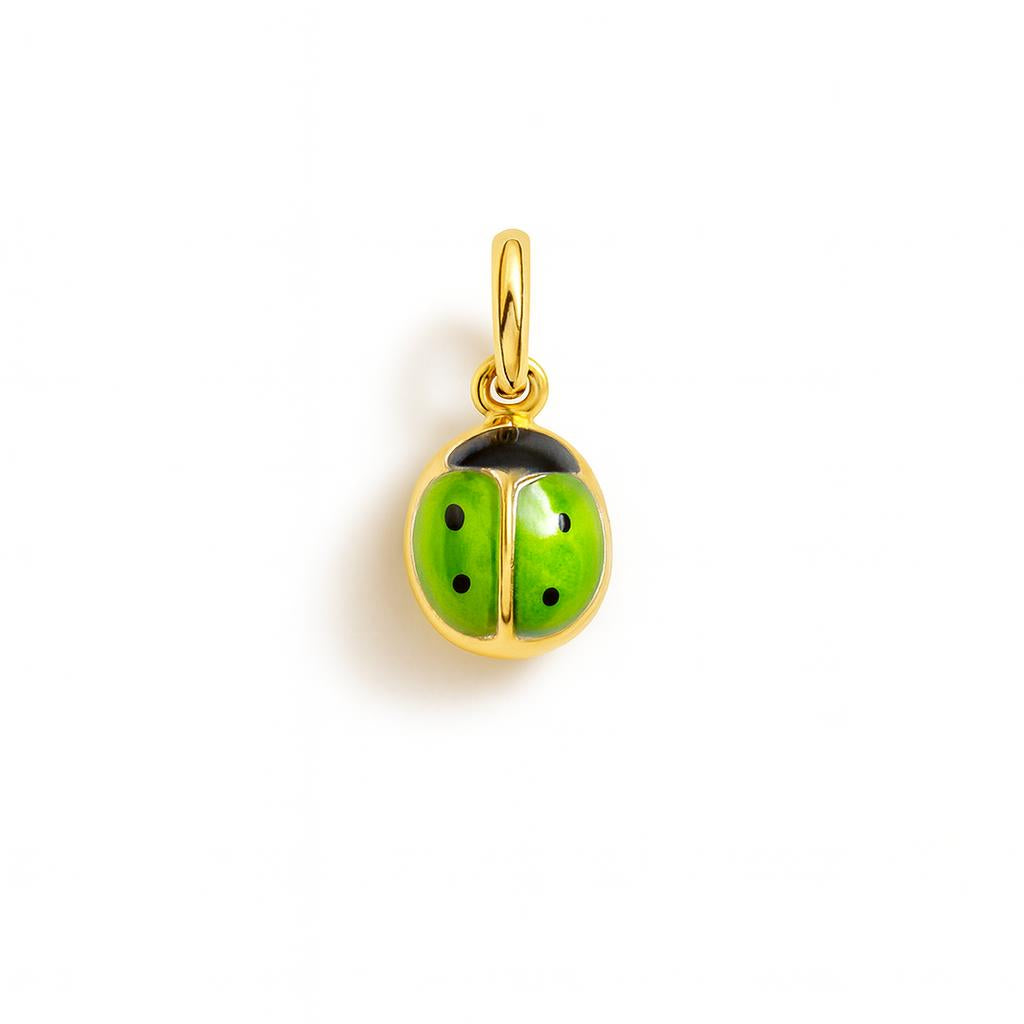 Charm Mariquita en Oro Amarillo y Esmalte Verde