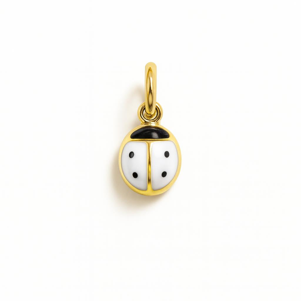 Charm Mariquita en Oro Amarillo y Esmalte Blanco