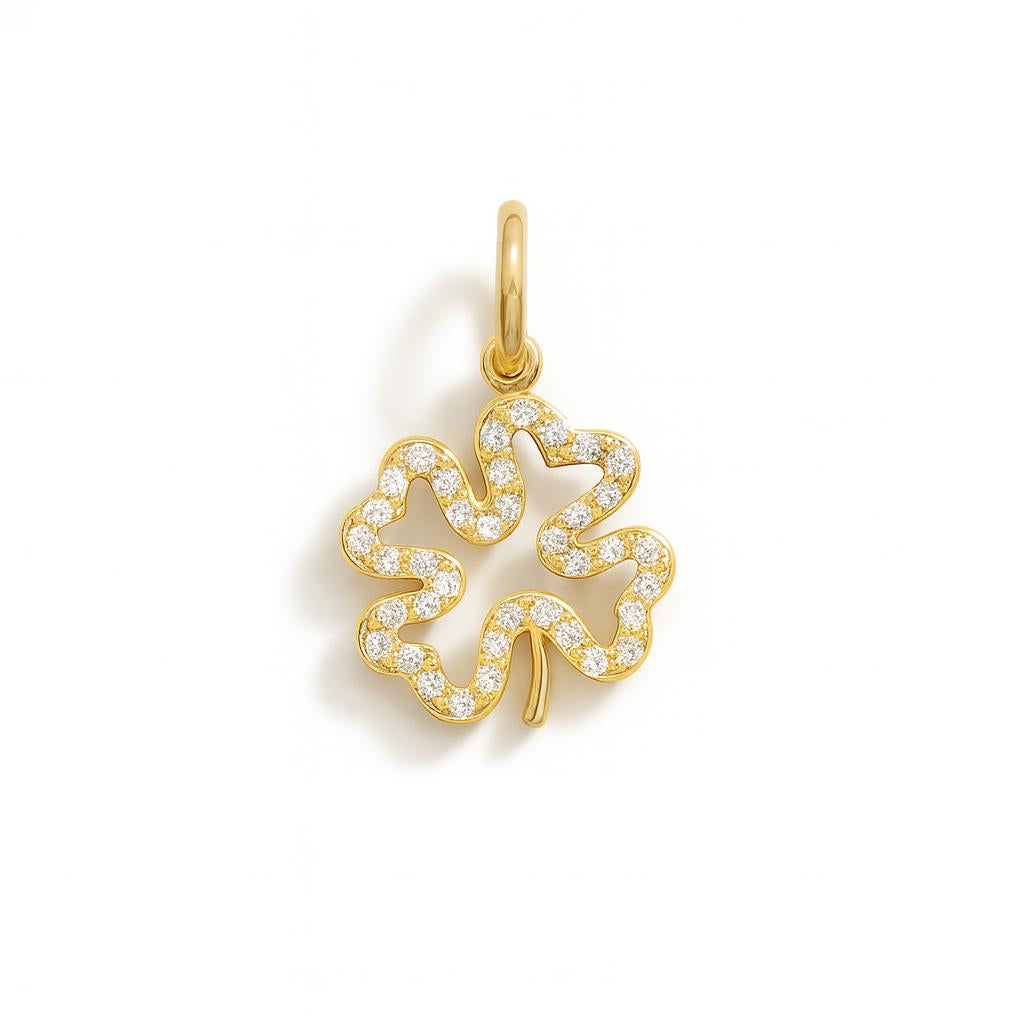 Charm Trébol de Cuatro Hojas en Oro Amarillo y Circonitas