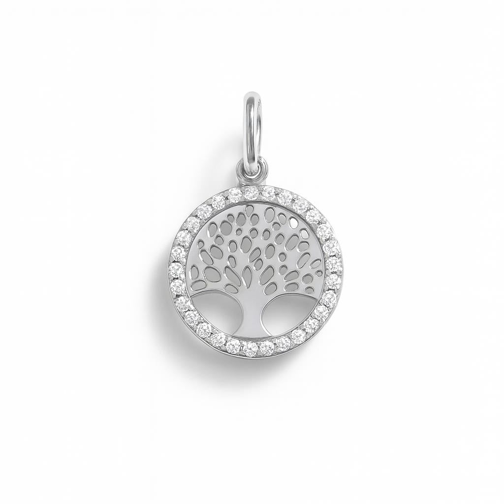 Charm Árbol de la Vida en Oro Blanco y Circonitas