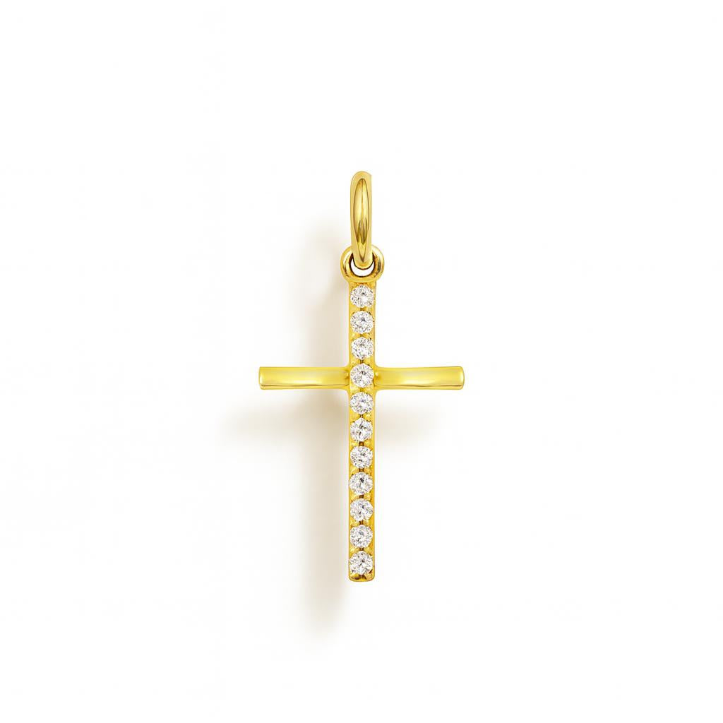 Yellow Gold and Cubic Zirconia Cross Charm
