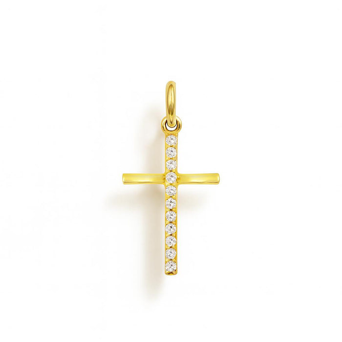 Yellow Gold and Cubic Zirconia Cross Charm