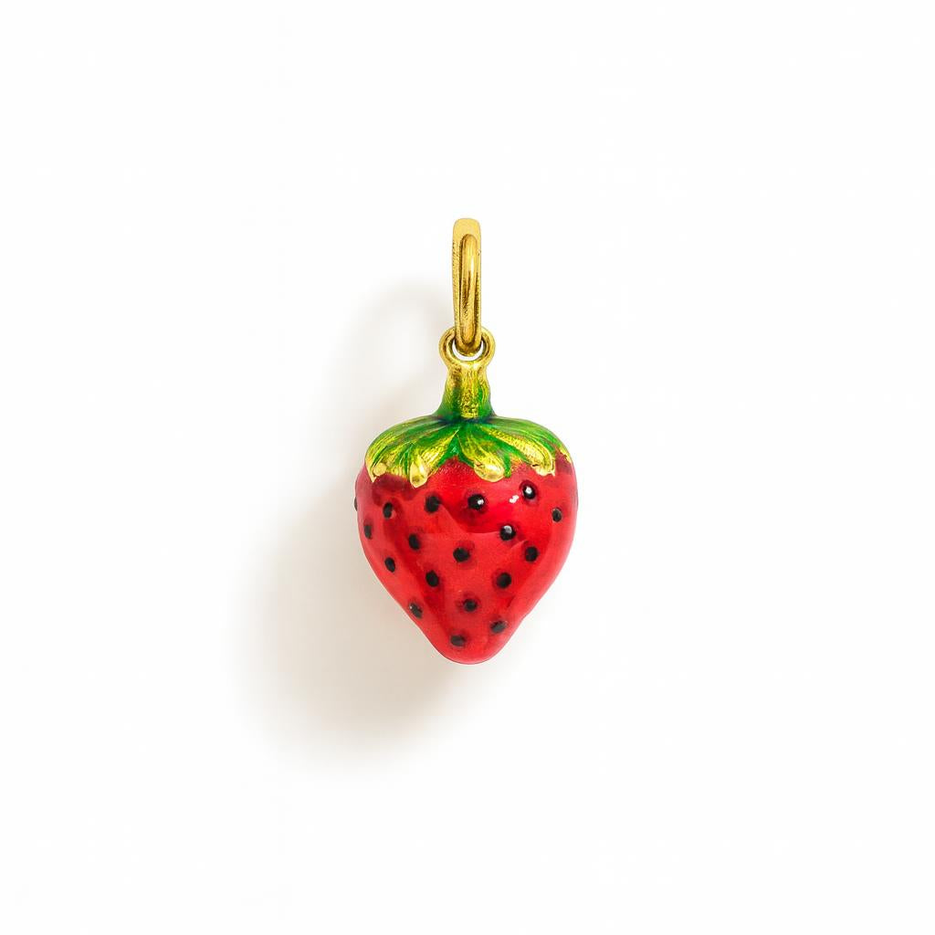 Charm Fresa en Oro Amarillo y Esmalte Rojo