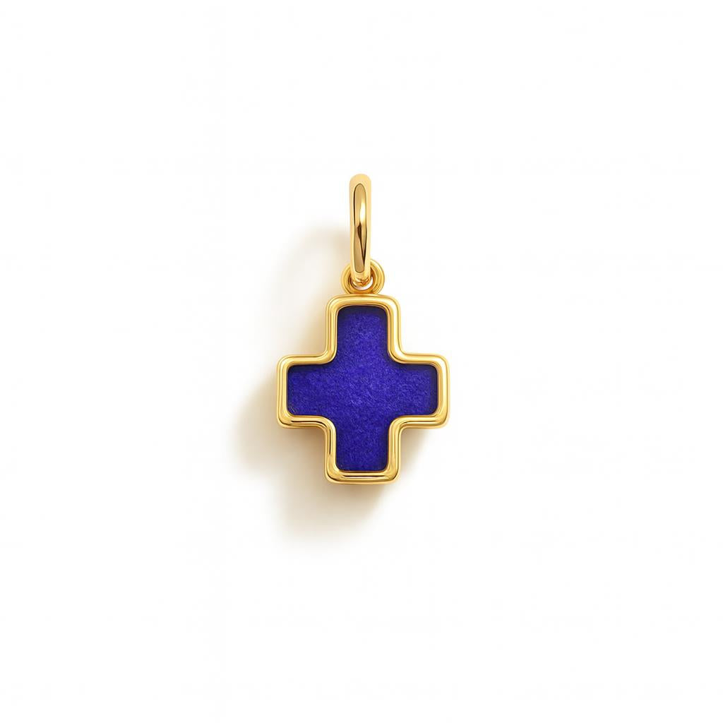 Yellow Gold and Lapis Lazuli Cross Charm