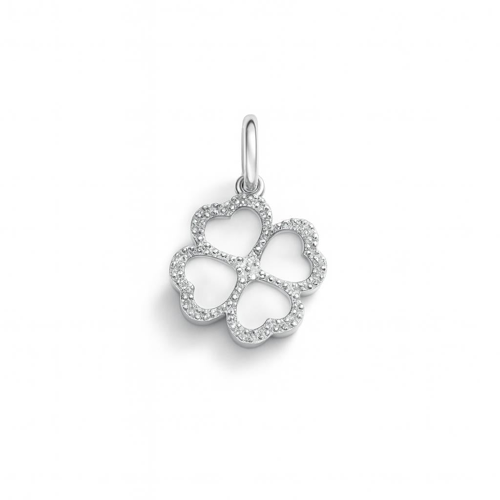 Charm Quadrifoglio in Oro Bianco e Madreperla