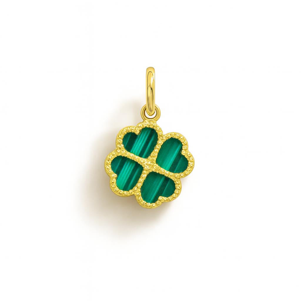 Yellow Gold and Malachite Four-Leaf Clover Charm