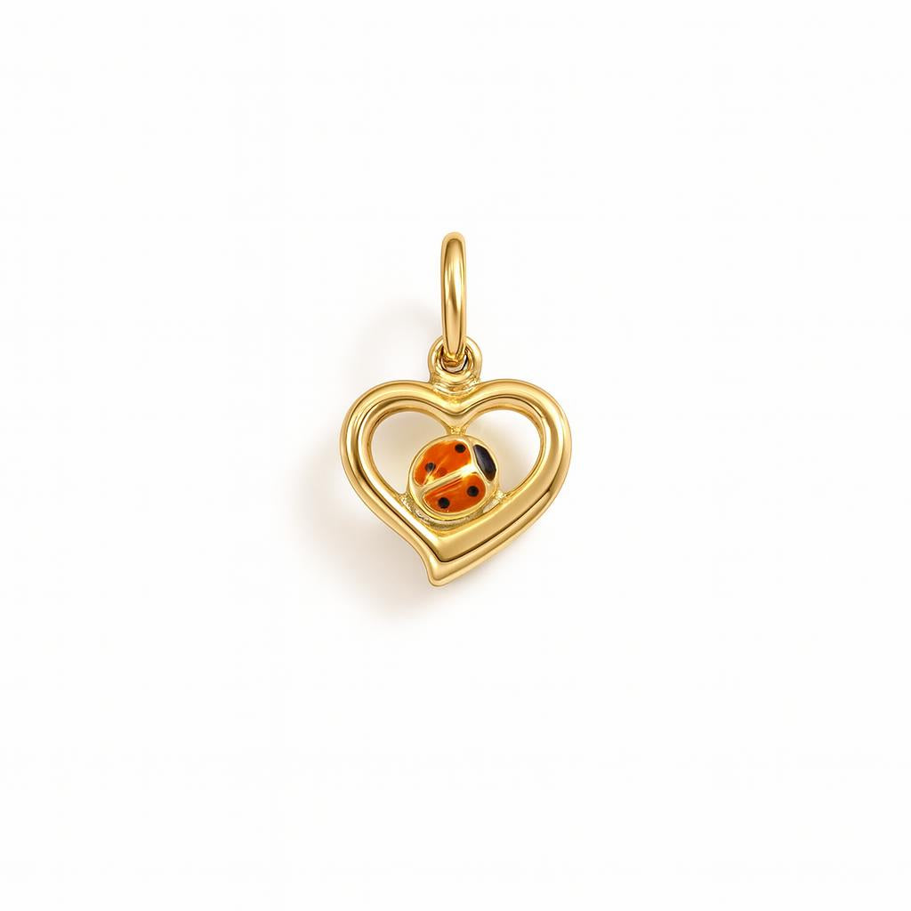 Charm Cuore Coccinella in Oro Giallo e Smalto Rosso