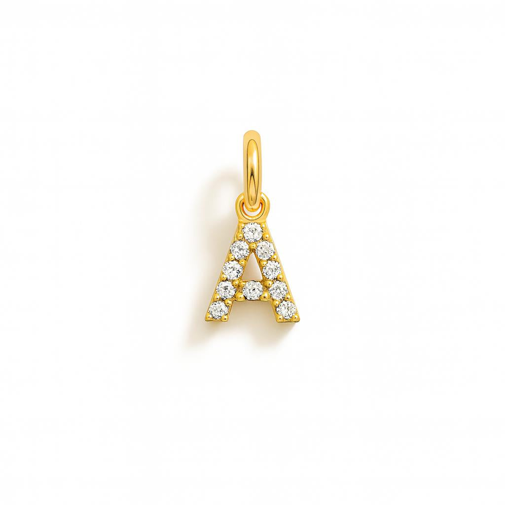 Charm Letra A en Oro Amarillo y Circonitas – Modelo 2