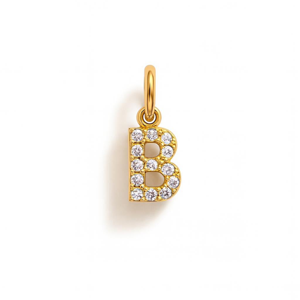 Letter B Charm in Yellow Gold and Cubic Zirconia – Model 2