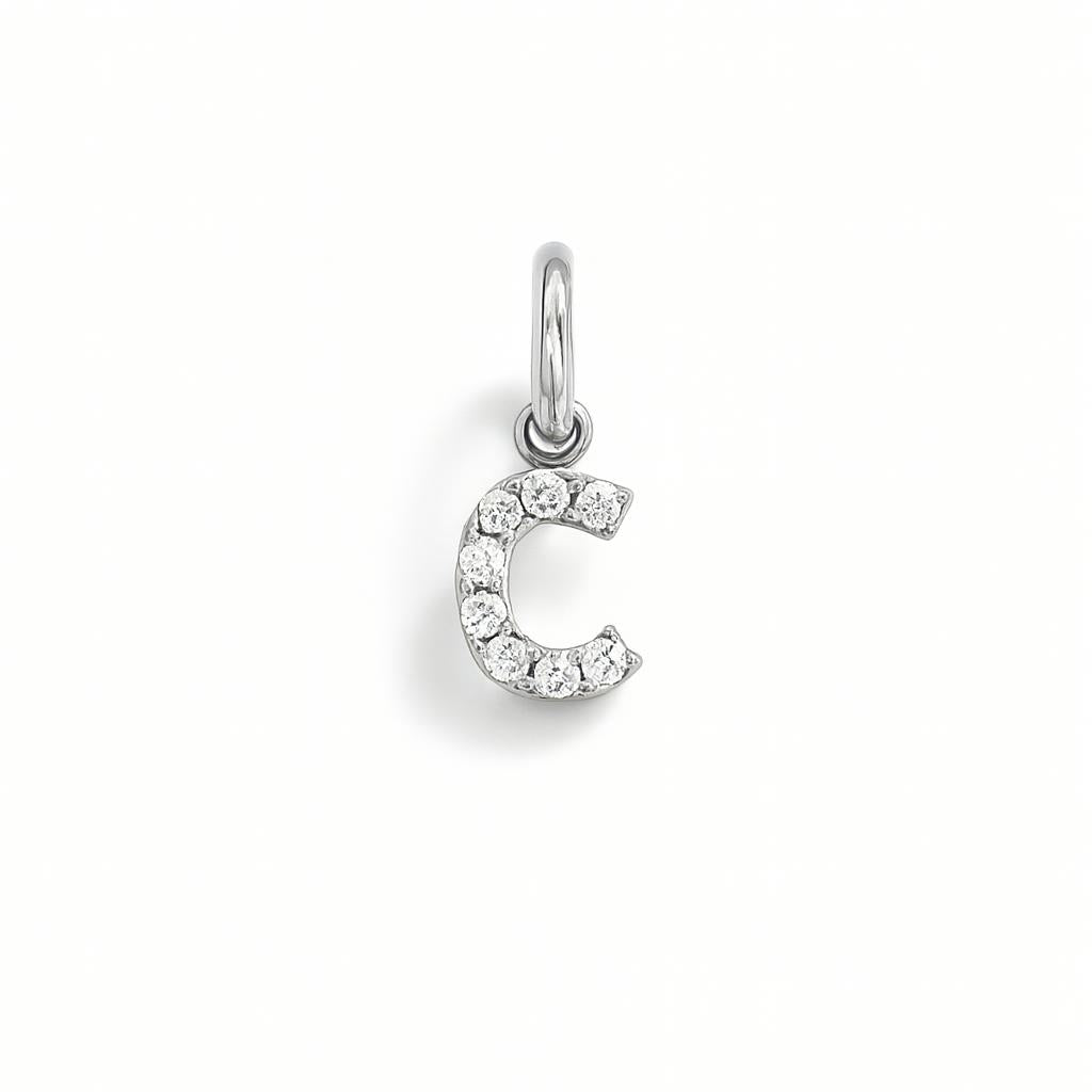 Charm Lettera C in Oro Bianco e Zirconi – Modello 2