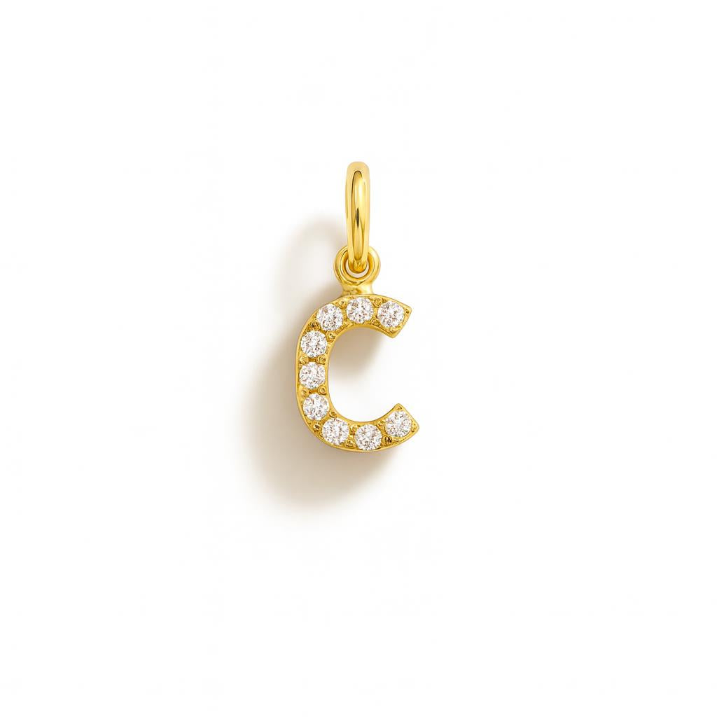 Charm Lettera C in Oro Giallo e Zirconi – Modello 2