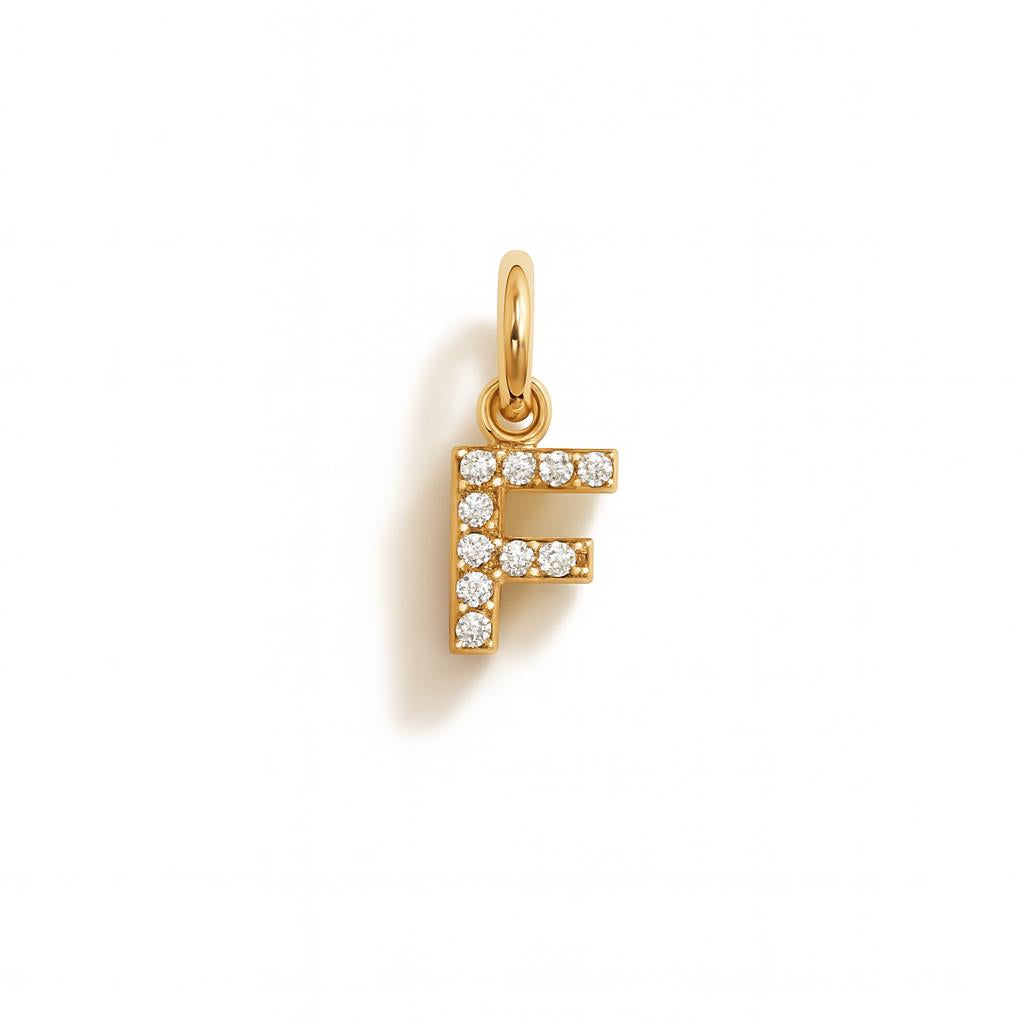 Charm Lettera F in Oro Giallo e Zirconi – Modello 2