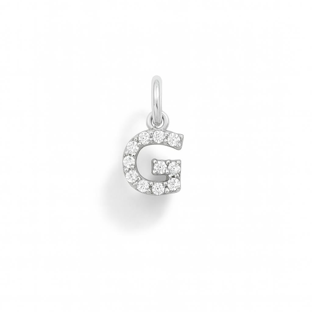Charm Lettera G in Oro Bianco e Zirconi – Modello 2