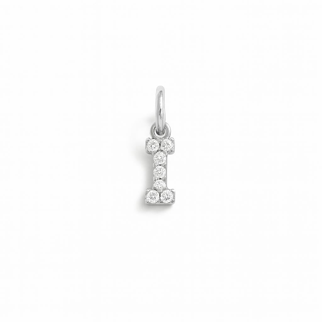 Charm Lettera I in Oro Bianco e Zirconi – Modello 2